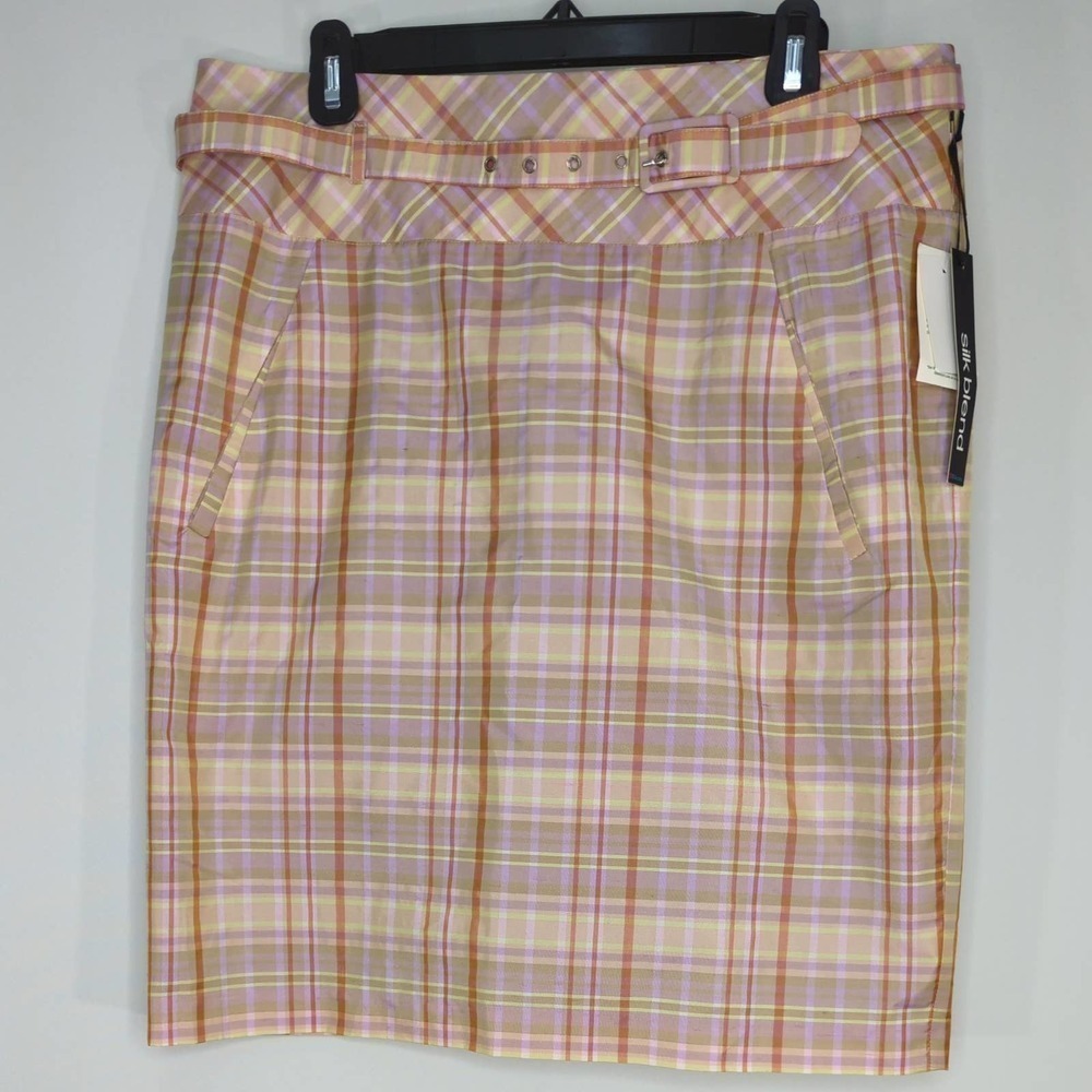Preppy‎ Plaid Silk Blend Belted Skirt | Size 12 | NWT